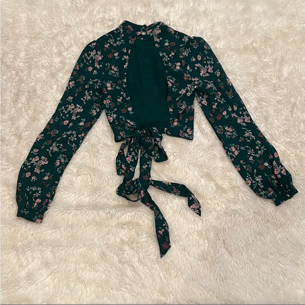 Reformation Green Backless Tie Front Blouse - Picture 4 of 6